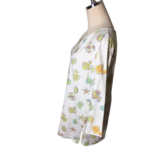 Icantoo Top Women's Size Medium White Sea Shells 100% Cotton Long Sleeve - Picture 4 of 6